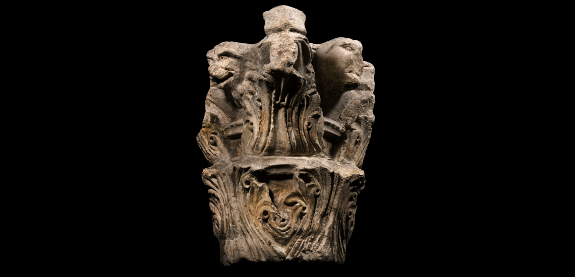 Romanesque Capital with Lion and Human Face